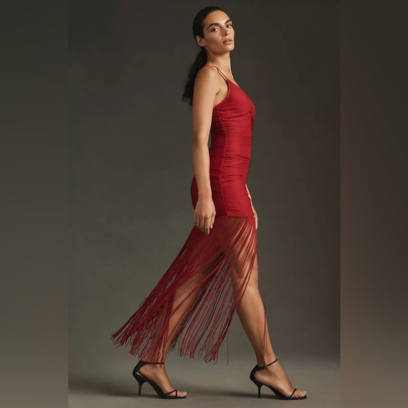 Vineet Bahl Anthropologie Red Sleeveless V-Neck Fringe Maxi Dress NWT Medium - Picture 4 of 16